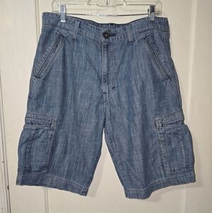 Levis Silvertab Denim Cargo Shorts Blue Wash Baggy Fit Size 33W